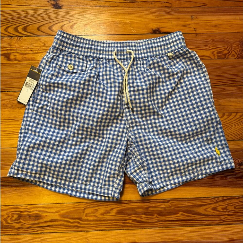 BNWT Ralph Lauren Men's Blue Gingham Swim Trunks